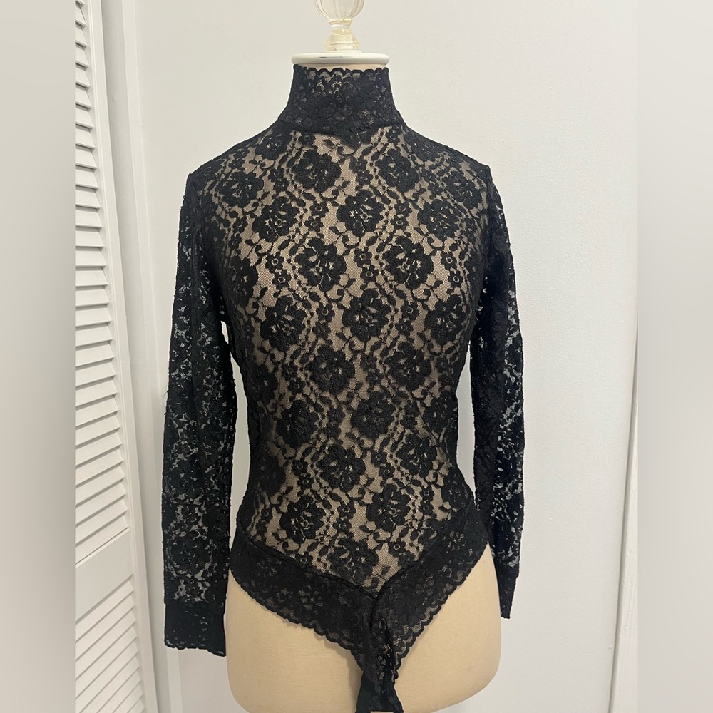 Frederick's of Hollywood Elegant Black Lace Bodysuit ( Vintage)